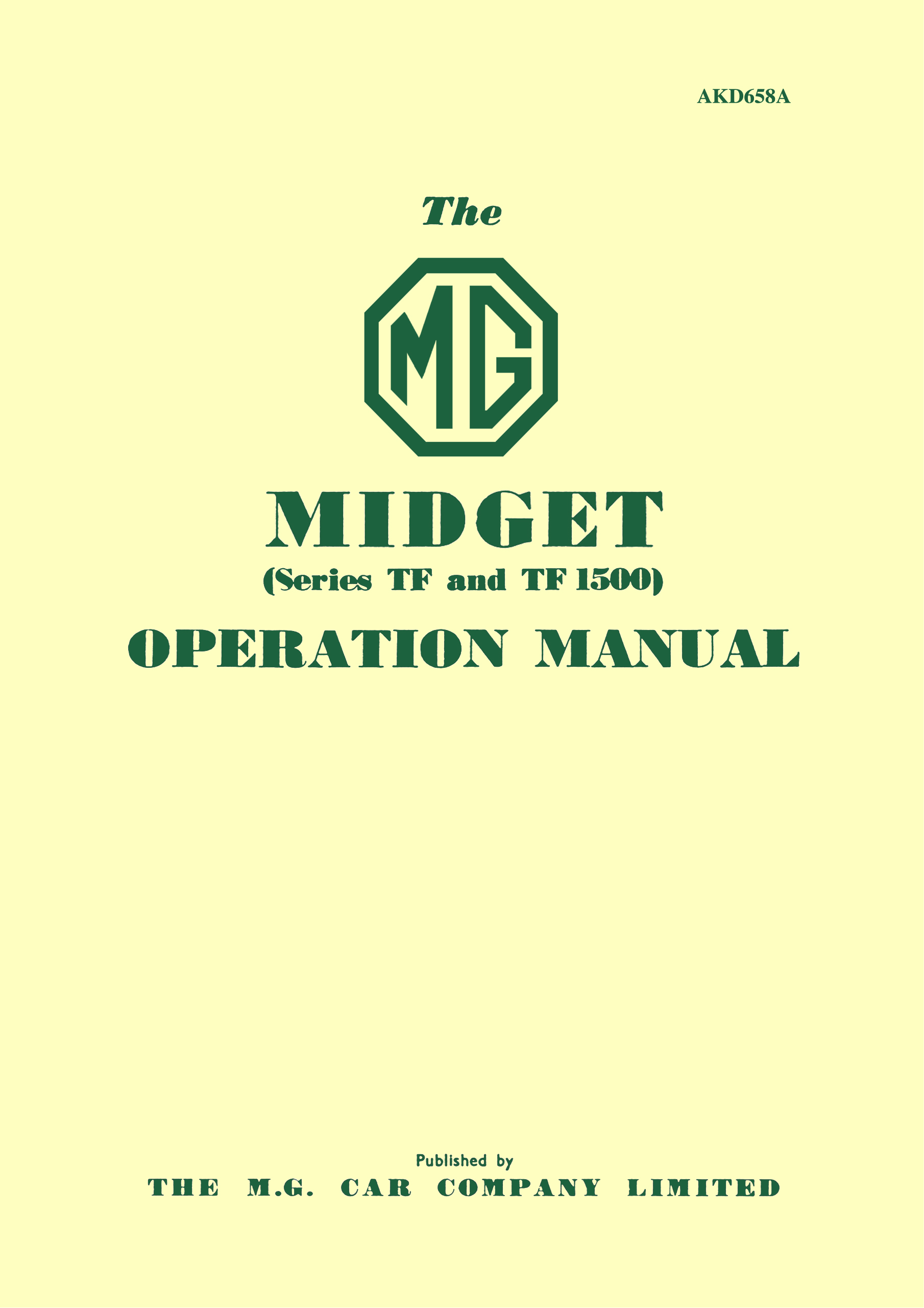 MG Midget <br>Series TF & TF1500 <br>Operation Manual