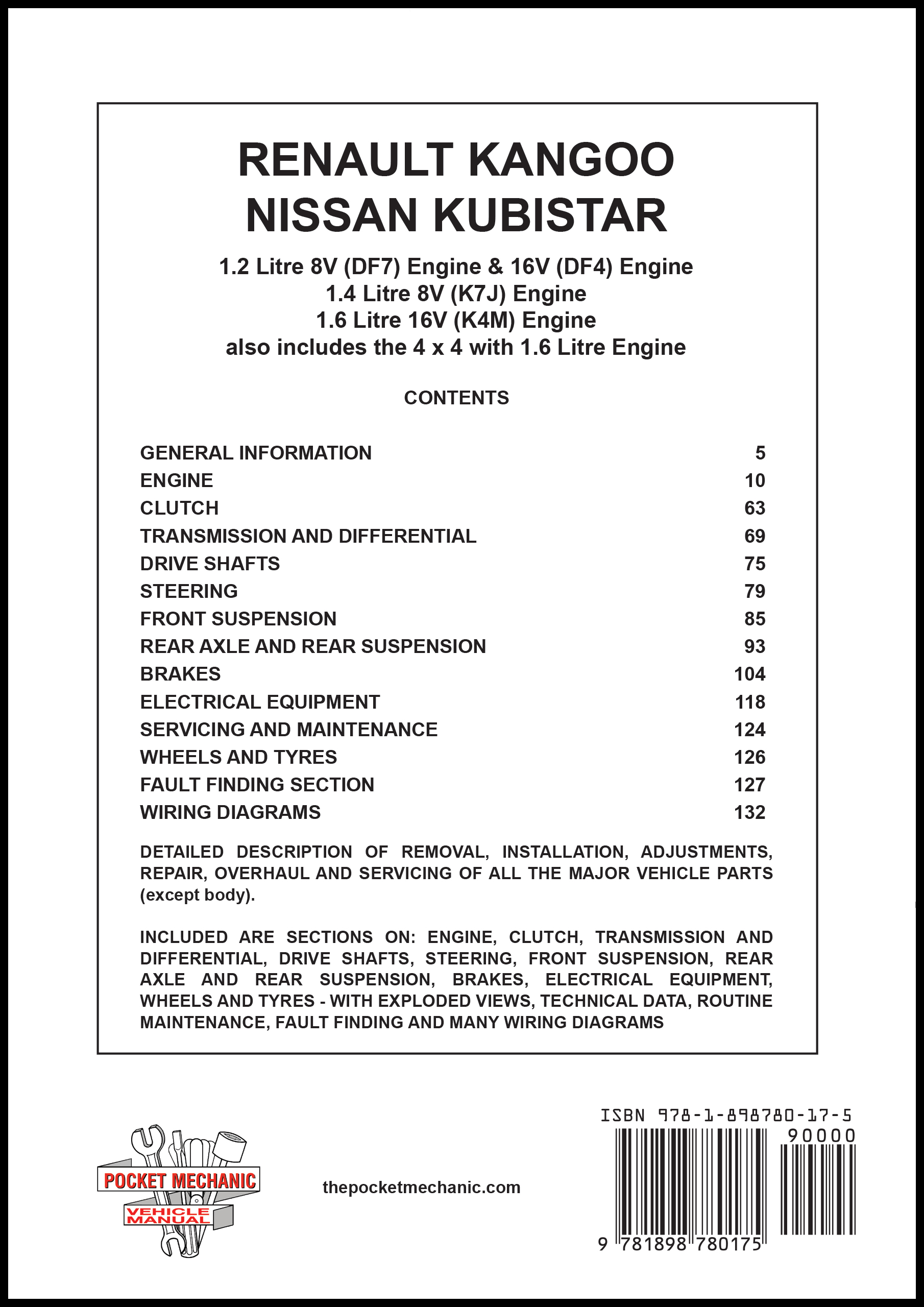 Renault Kangoo <br> Nissan Kubistar <br> 1.2, 1.4 and 1.6 Litre 8V & 16V Petrol Models<br> 2001 to 2006 <br> Pocket Mechanic Vehicle Manual - Image 2